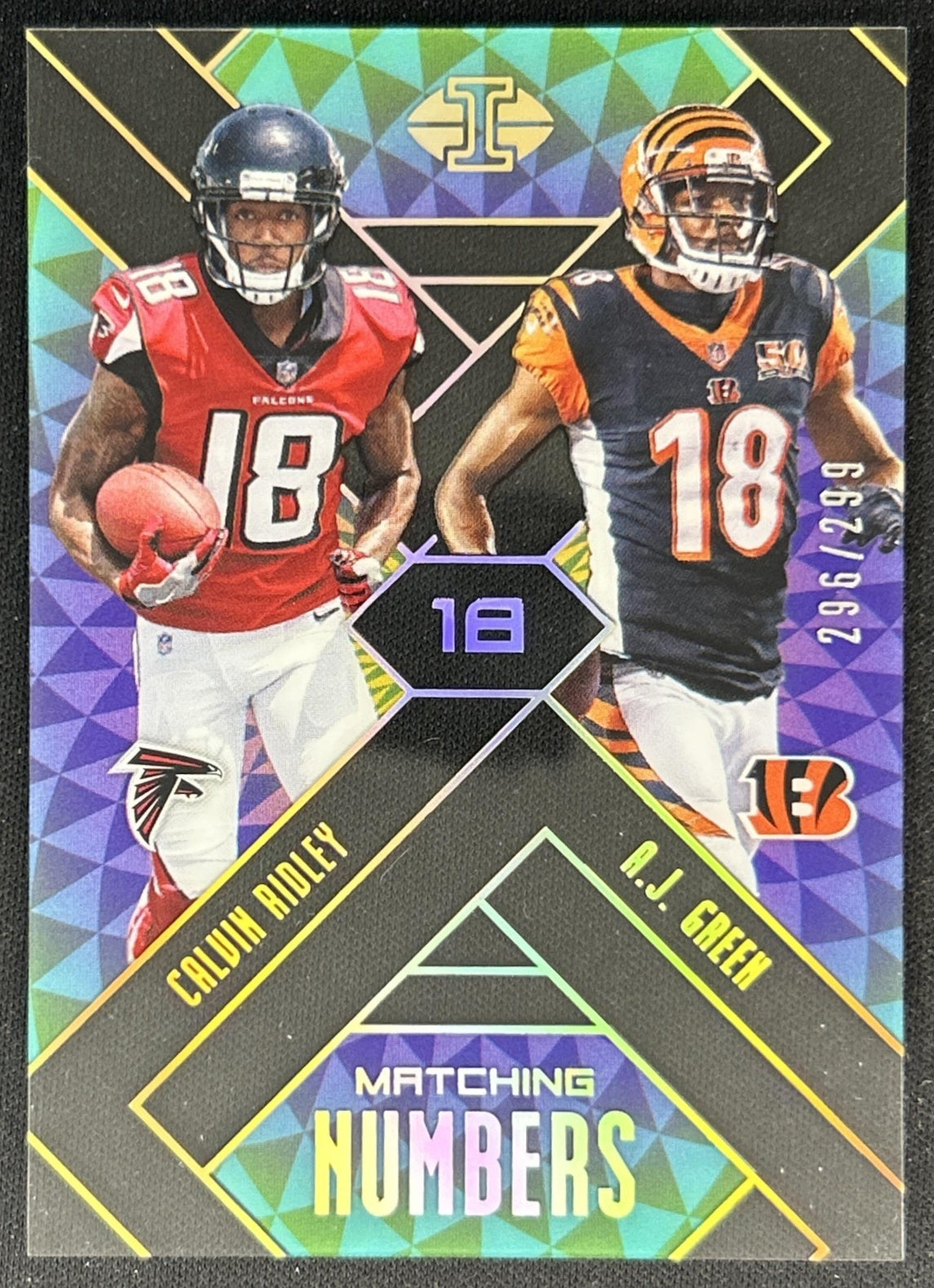 A.J. Green Calvin Ridley 2018 Panini Illusions Matching Numbers Gold /299 front