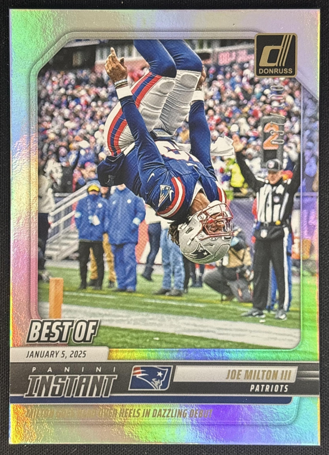Joe Milton III 2025 Panini Donruss Best of Instant Holo /100 Patriots front