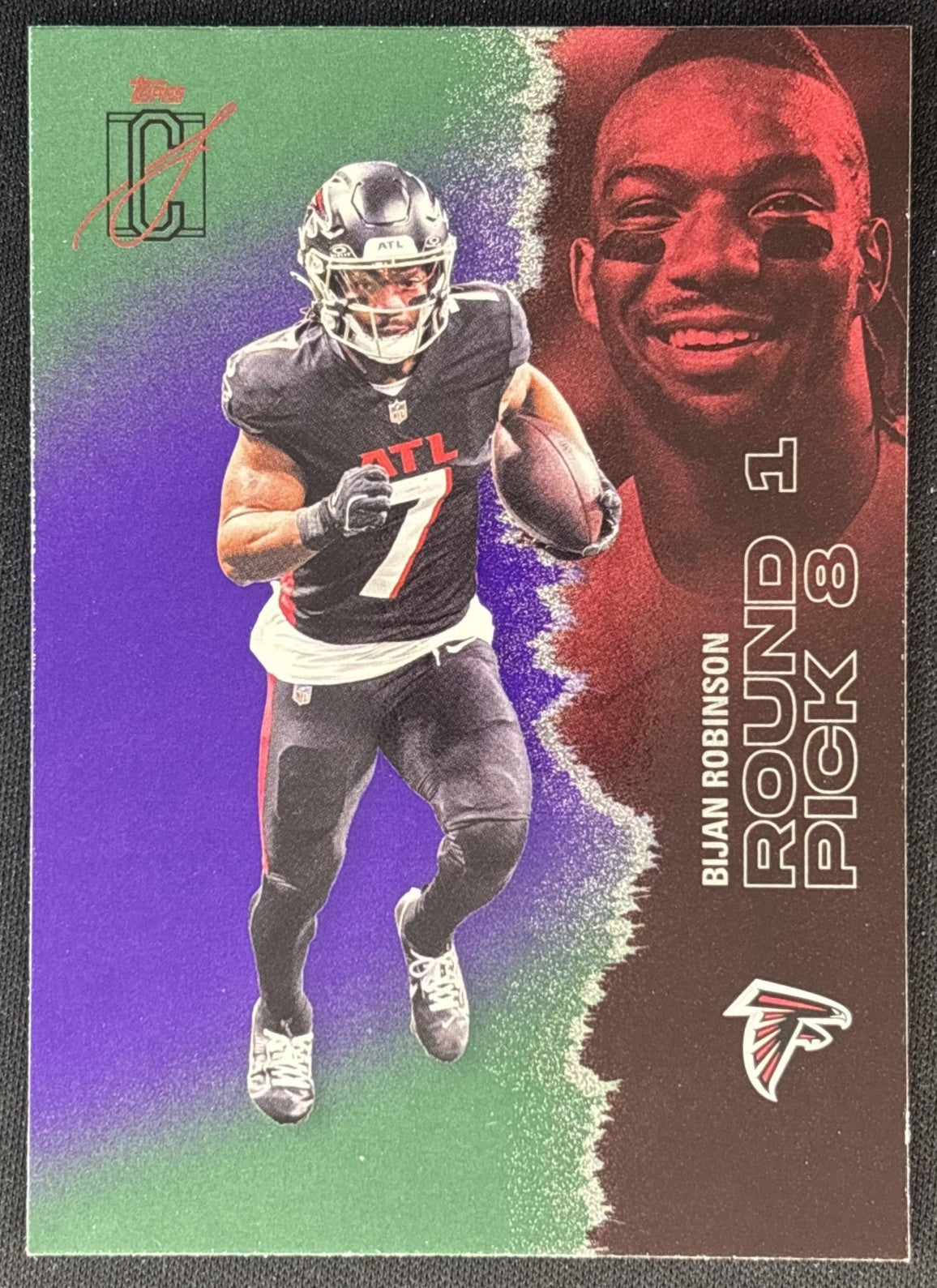 Bijan Robinson 2025 Topps Signature Class Veteran Green & Purple Foil Falcons front
