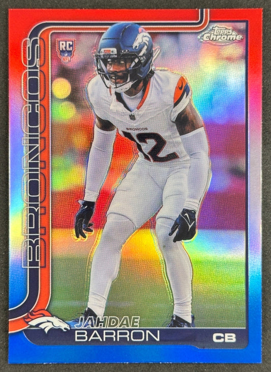 Jandae Barron 2025 Topps Chrome Rookie Red/White/Blue Refractor Broncos Sports Trading Cards
