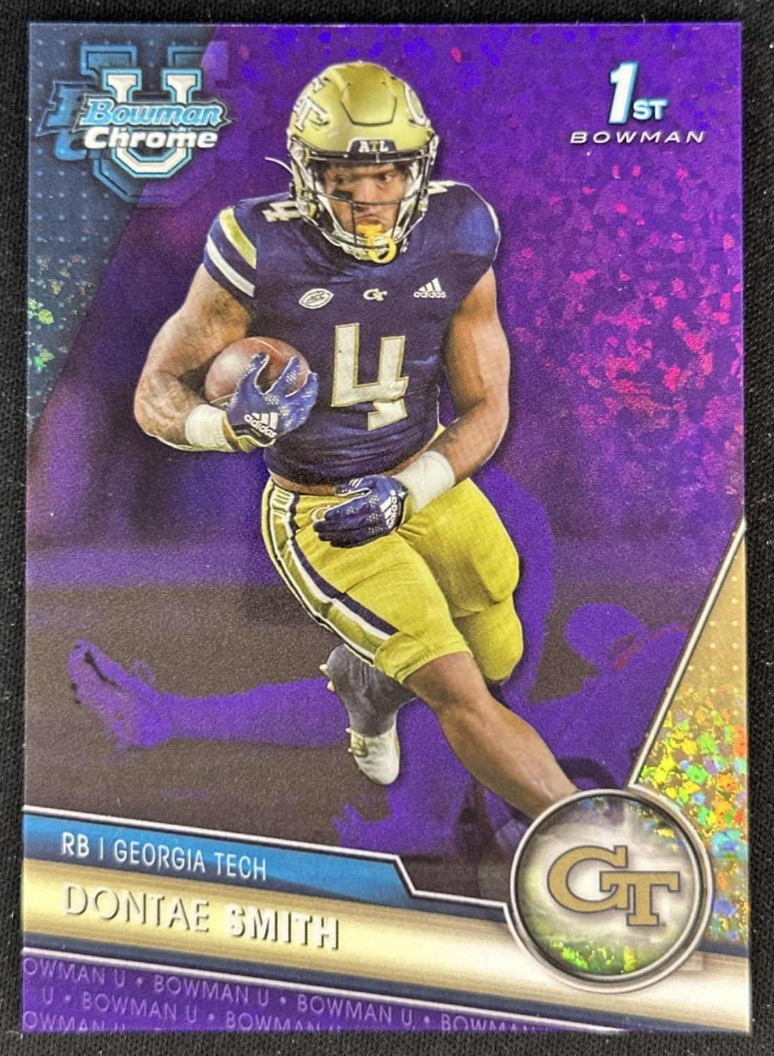Dontae Smith 2023 University Chrome Purple Mini Diamond Refractor /399 Yellow Jackets front