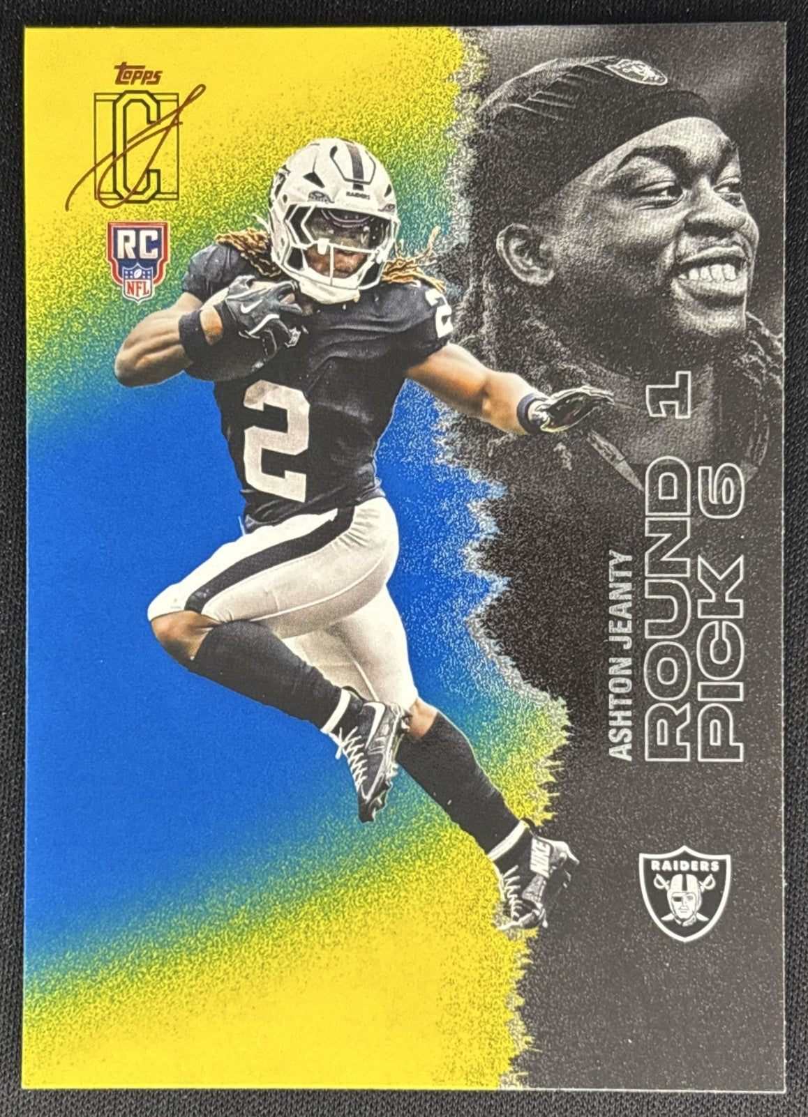 Ashton Jeanty 2025 Topps Signature Class Rookie Blue & Yellow Foil Raiders front