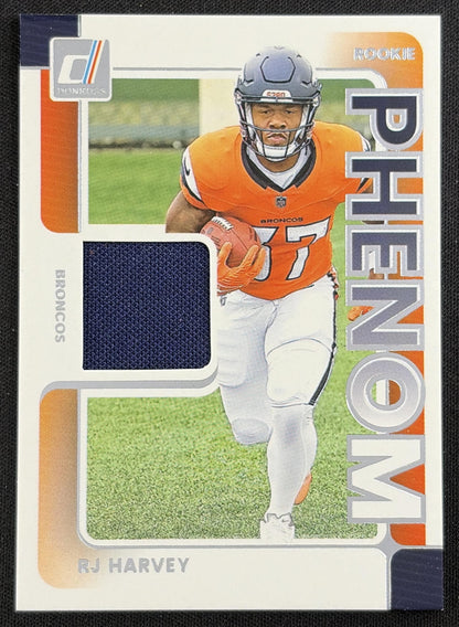 RJ Harvey 2025 Panini Donruss Rookie Phenom Jerseys Broncos - Front