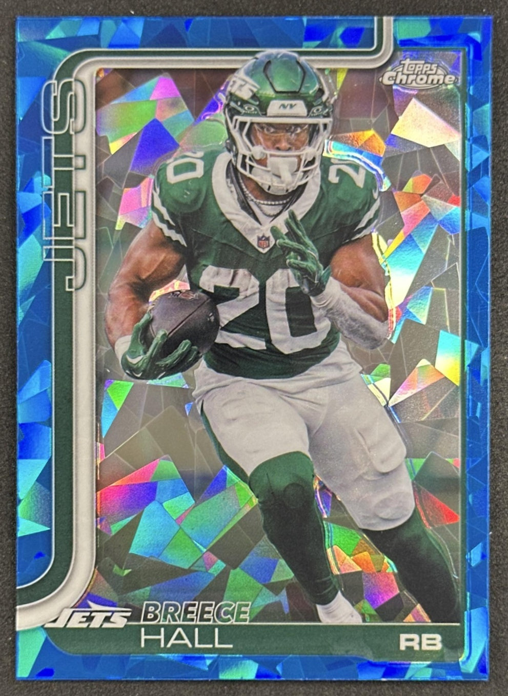 Breece Hall 2025 Topps Chrome Sapphire Jets front