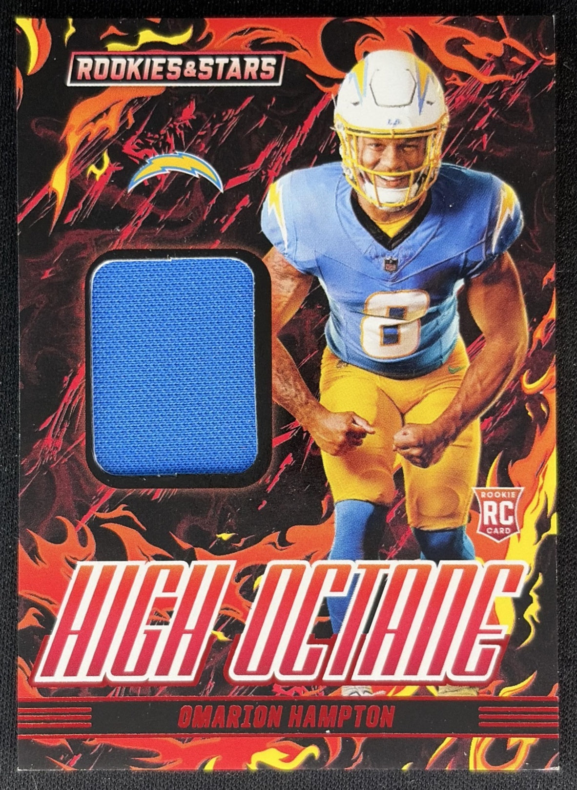 Omarion Hampton 2025 Panini Rookies & Stars High Octane Memorabilia Chargers Front