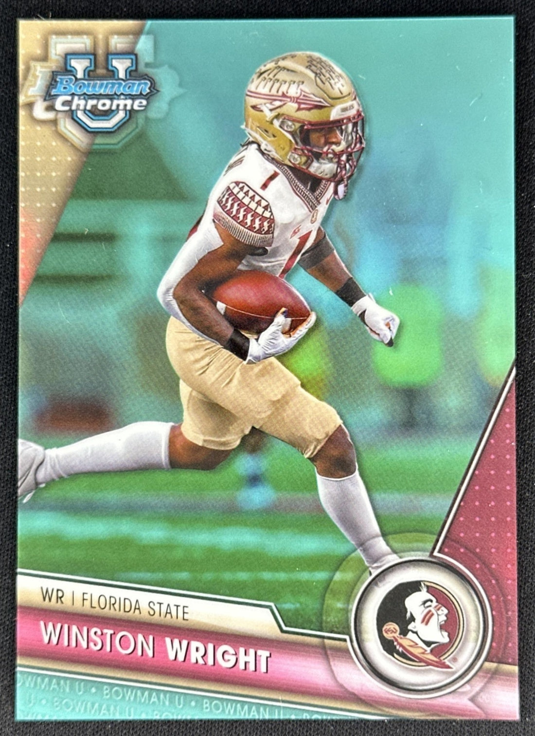 Winston Wright 2023 Bowman University Chrome Aqua Refractor /299 Seminoles front