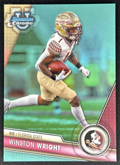 Winston Wright 2023 Bowman University Chrome Aqua Refractor /299 Seminoles front