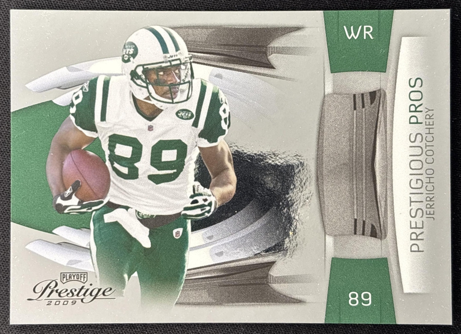 Jerricho Cotchery 2009 Panini Playoff Prestige Prestigious Pros Green /500 Jets front