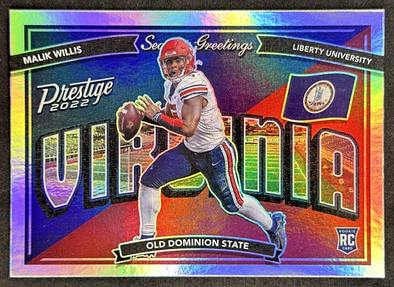 Malik Willis 2022 Panini Prestige Seasons Greetings Flames front sports trading card