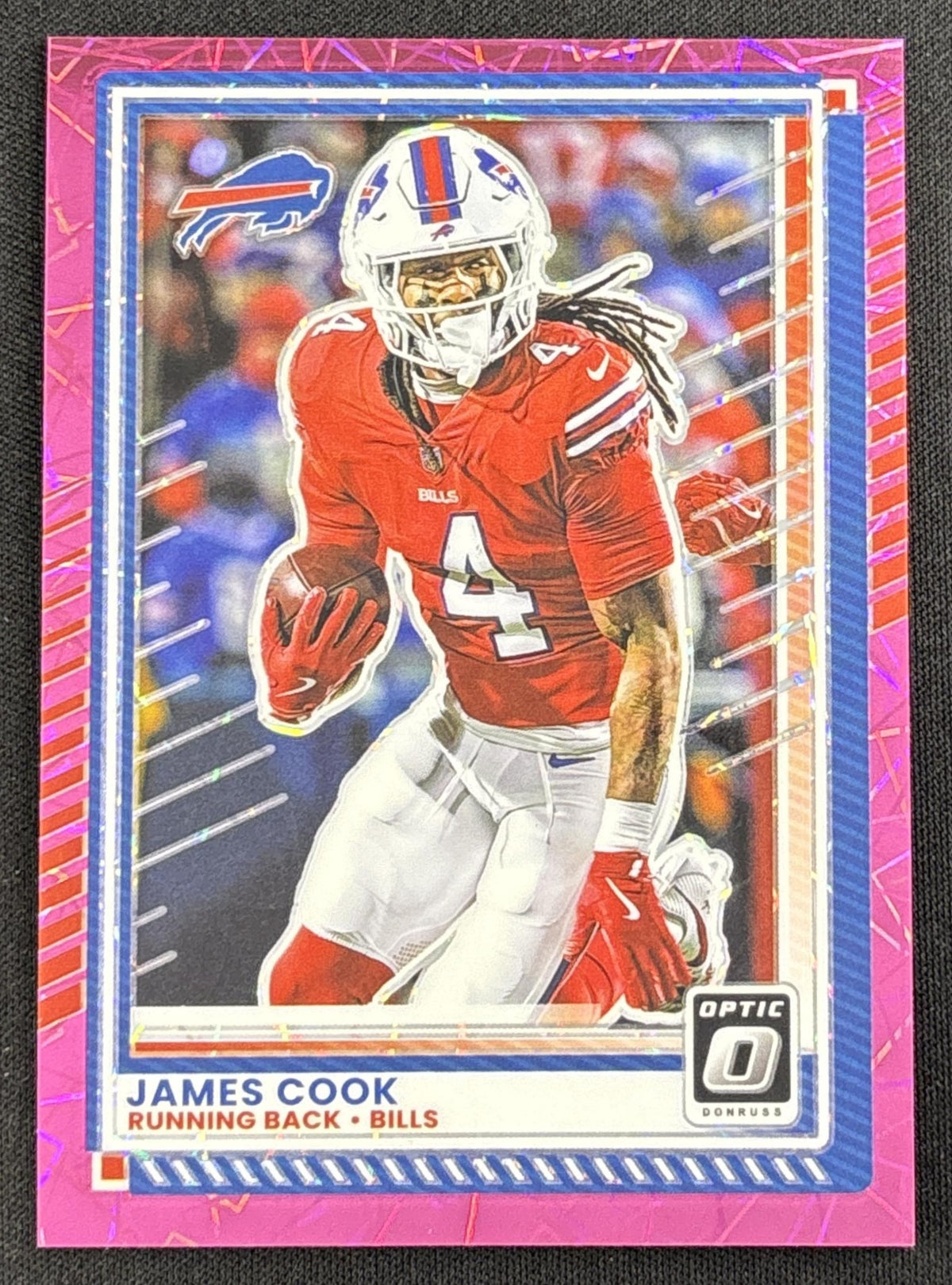 James Cook 2025 Panini Donruss Optic Pink Velocity Prizm /99 Bills Sports Trading Card
