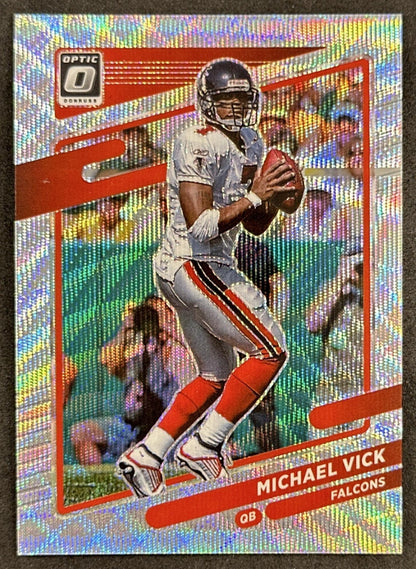 Michael Vick 2021 Panini Donruss Optic Aqua /299 Falcons front