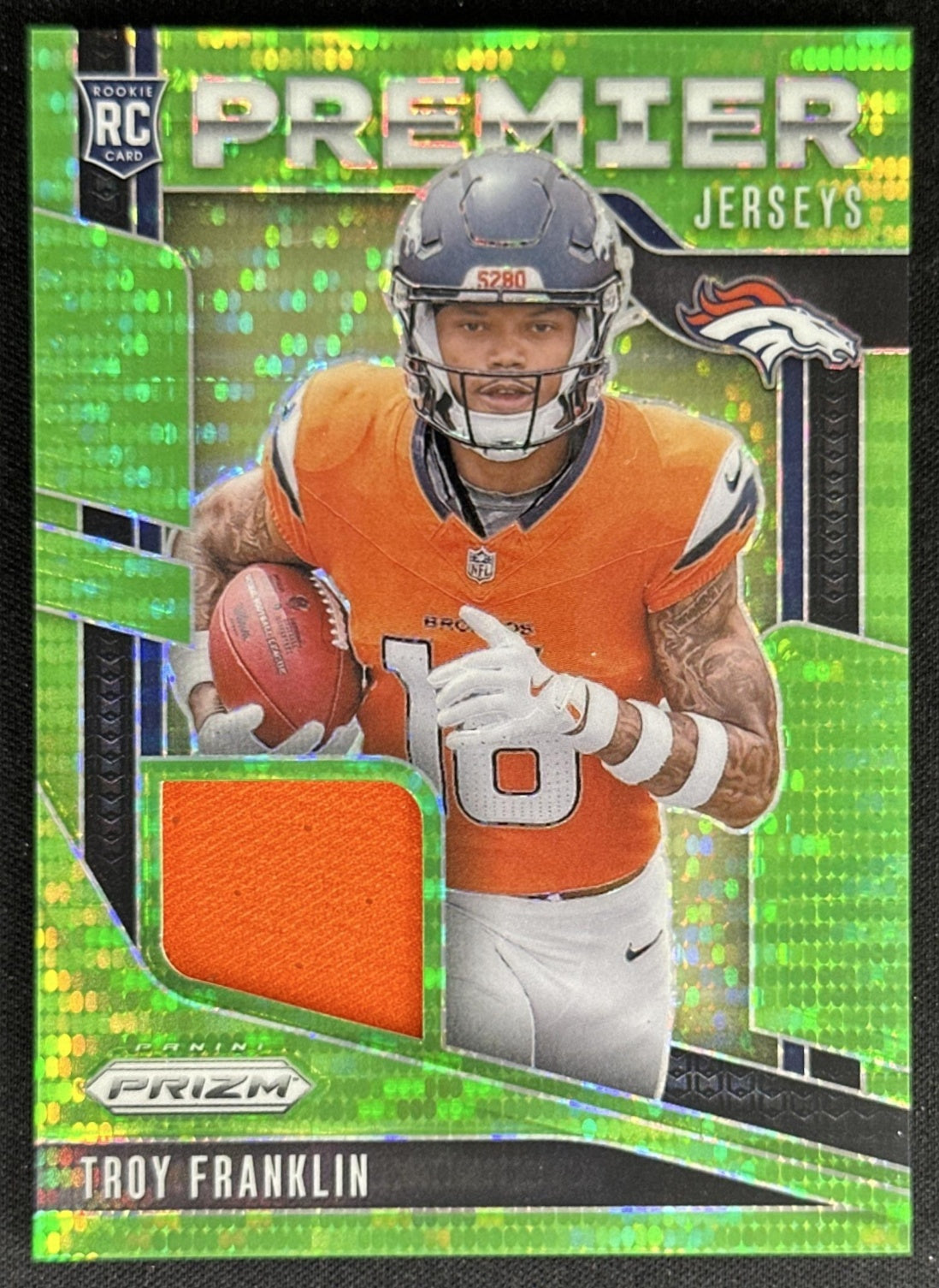 Troy Franklin 2024 Panini Prizm Premier Jerseys Neon Green Pulsar Broncos