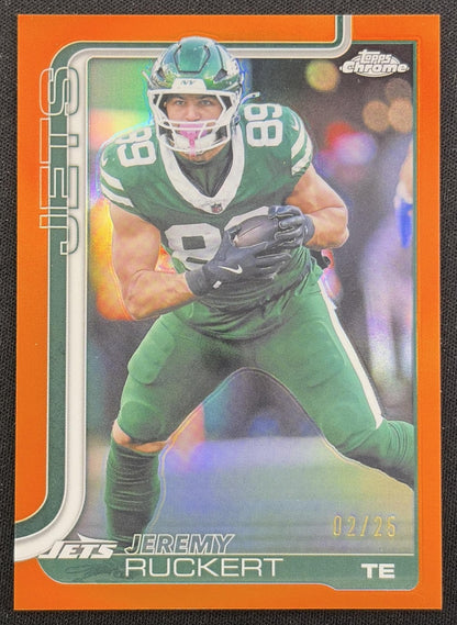 Jeremy Ruckert 2025 Topps Chrome Orange Refractor /25 Jets New York Jets