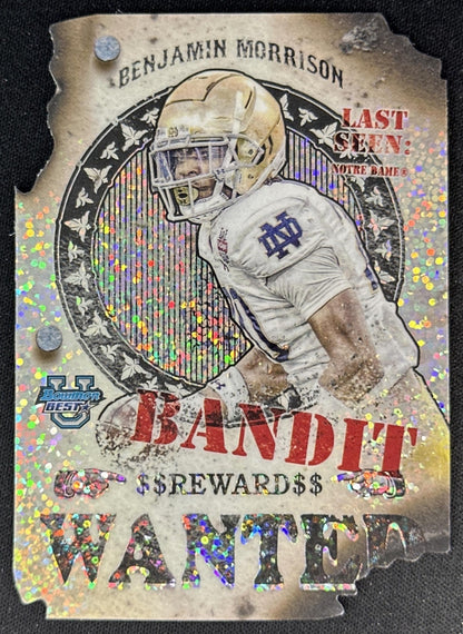 Benjamin Morrison 2024 Best University Gunslingers & Bandits Die Cut Speckle Refractor Fighting Irish