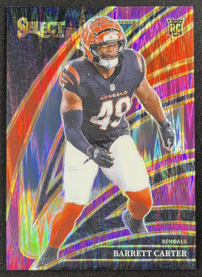 Barrett Carter 2025 Panini Select Club Level Purple Prizm Shock /699 Bengals Sports Trading Card