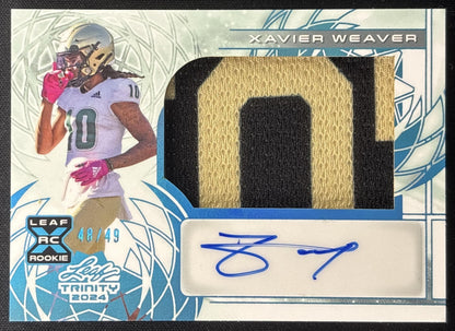 Xavier Weaver 2024 Leaf Trinity Patch Auto Platinum /49 Bulls Sports Trading Card
