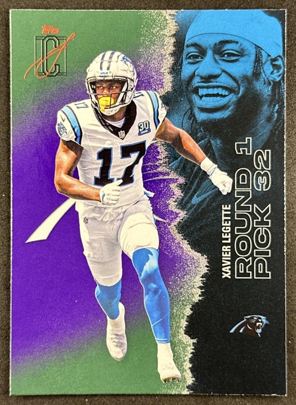 Xavier Legette 2025 Topps Signature Class Veteran Green & Purple Foil Panthers front