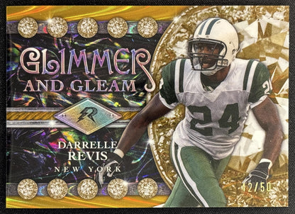 Darrelle Revis 2024 Topps Resurgence Glimmer and Gleam Gold Power Surge /50 Jets front