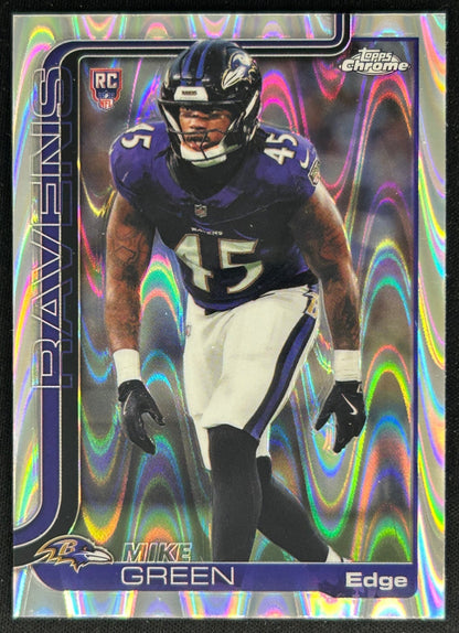 Mike Green 2025 Topps Chrome Rookie RayWave Refractor Ravens Sports Trading Cards