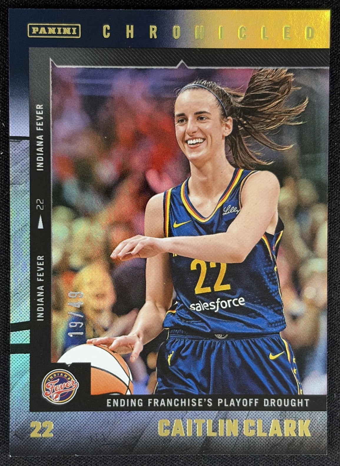 Caitlin Clark 2025 Panini Chronicled WNBA Black and Gold Holo /49 Fever