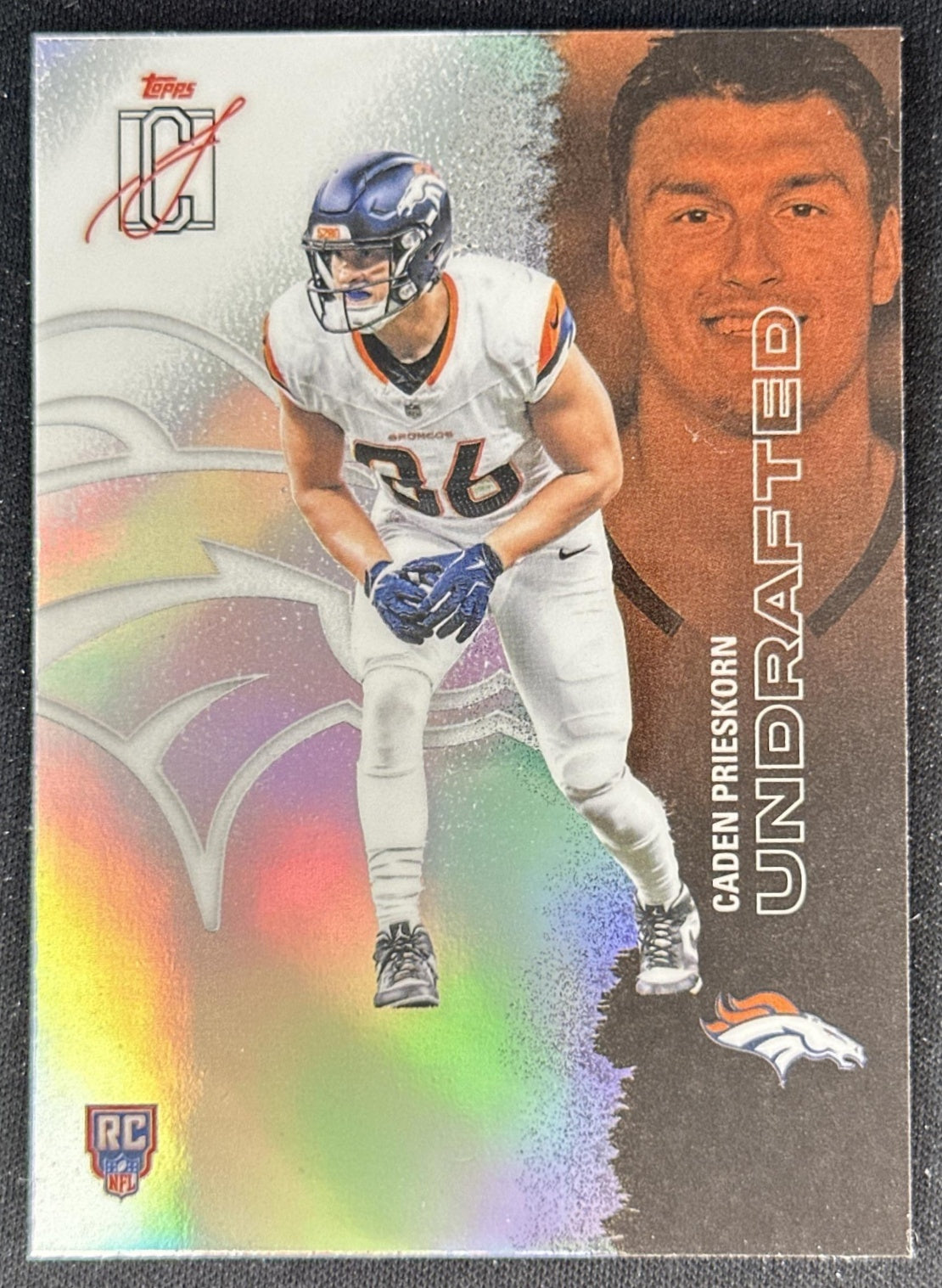 Caden Prieskorn 2025 Topps Signature Class Chrome Rookie White Refractor Broncos front
