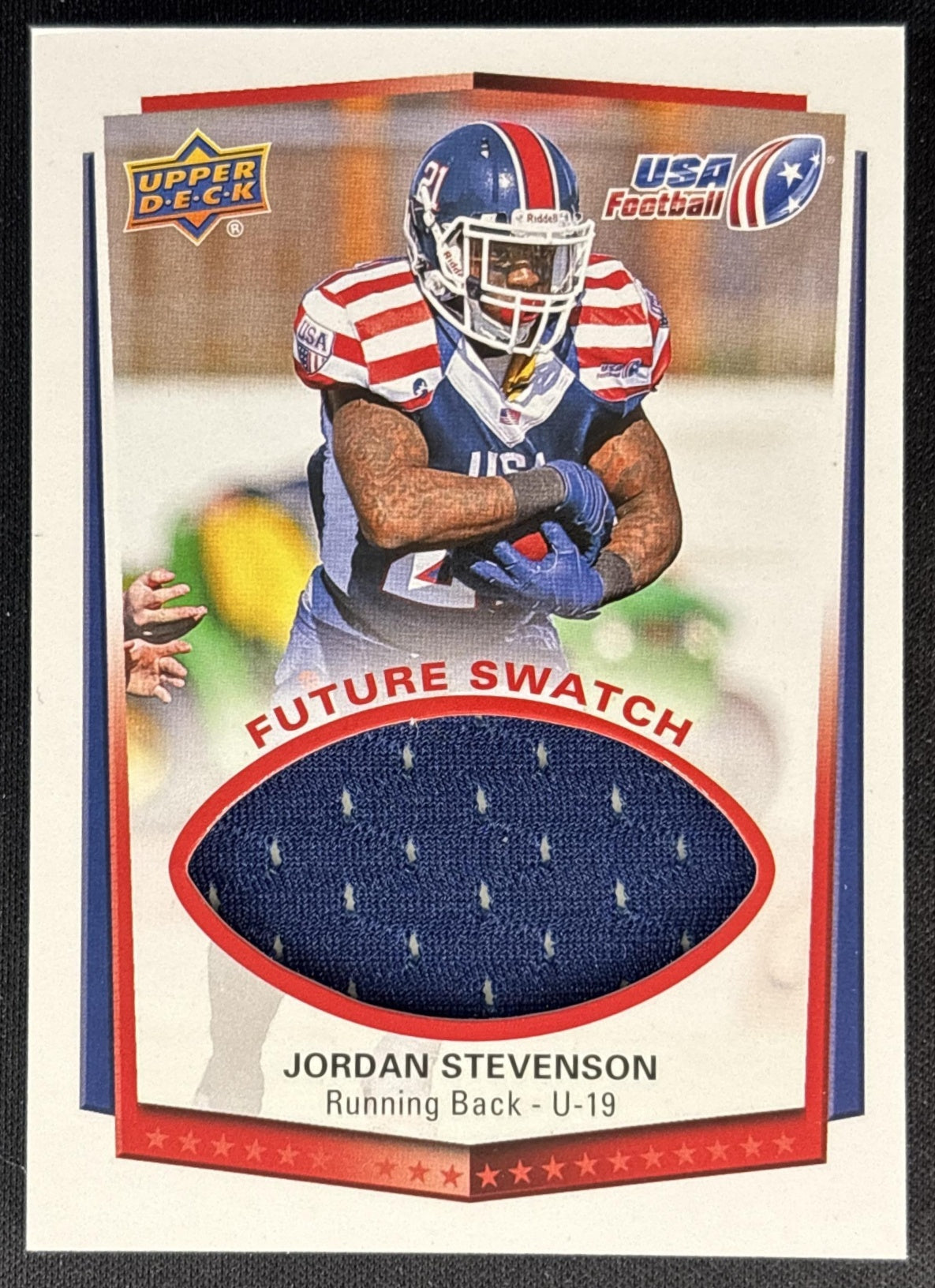 Jordan Stevenson 2015 Upper Deck USA Football Future Swatch front