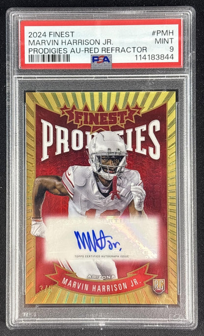 Marvin Harrison Jr. 2024 Finest Prodigies Auto Red Refractor /5 PSA 9 Rookie Cardinals Sports Trading Cards