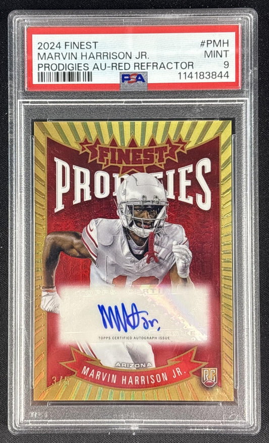 Marvin Harrison Jr. 2024 Finest Prodigies Auto Red Refractor /5 PSA 9 Rookie Cardinals Sports Trading Cards
