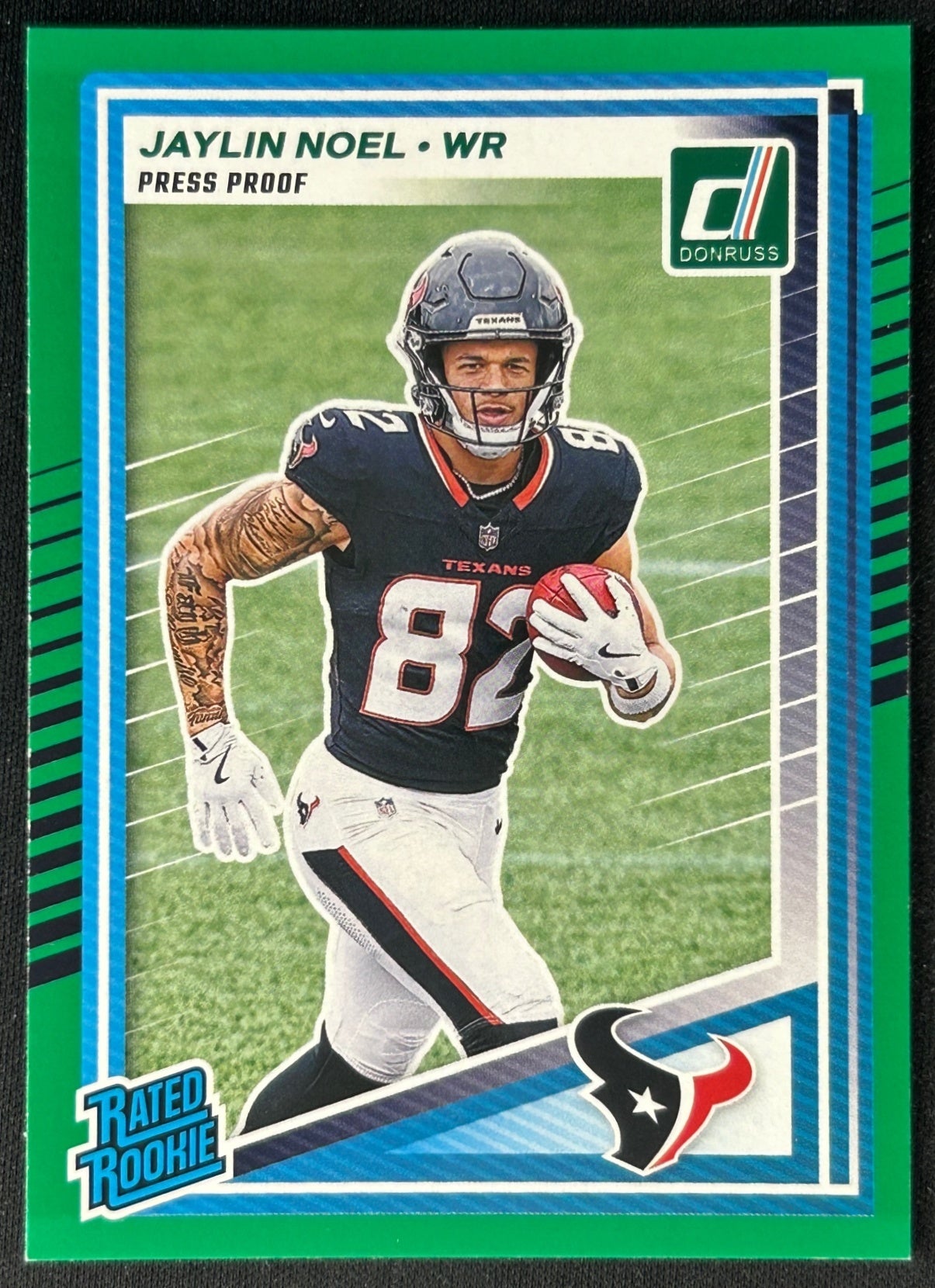 Jaylin Noel 2025 Donruss Rated Rookie Press Proof Green Texans Sports Trading Card
