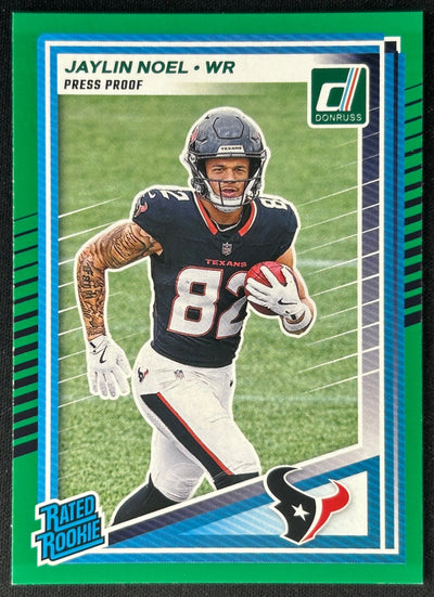 Jaylin Noel 2025 Donruss Rated Rookie Press Proof Green Texans Sports Trading Card