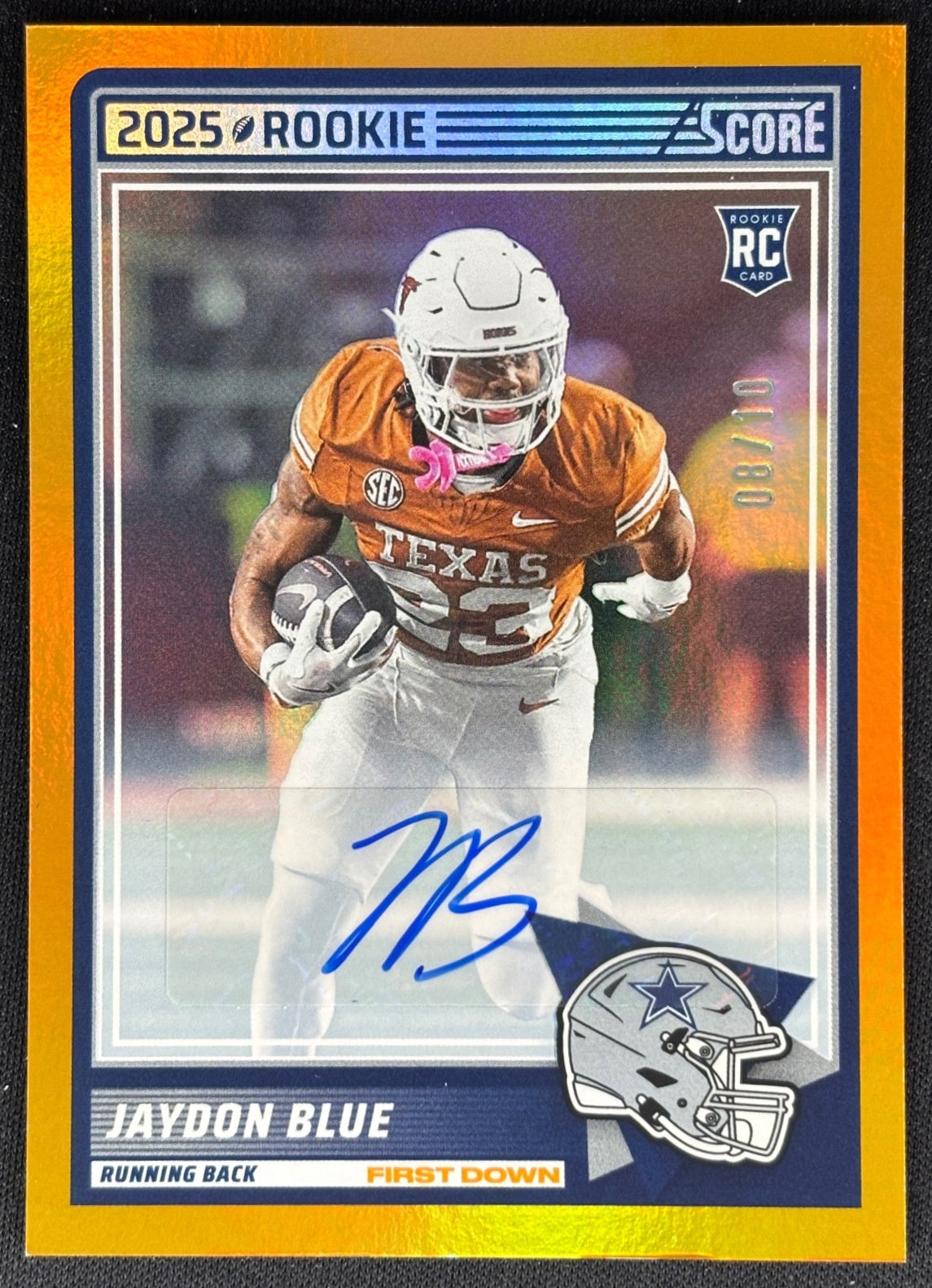 Jaydon Blue 2025 Score Rookies Signatures First Down /10 Cowboys