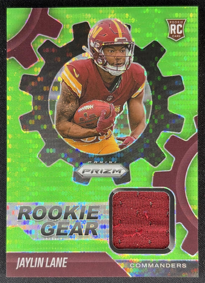 Jaylin Lane 2025 Panini Prizm Rookie Gear Neon Green Pulsar Commanders front