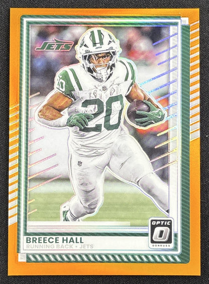 Breece Hall 2025 Panini Donruss Optic Orange Prizm /299 Jets