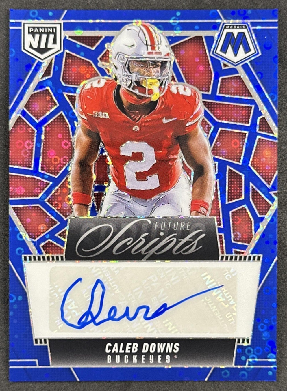 Caleb Downs 2025 Panini Mosaic Future Scripts No Huddle Blue Prizm Buckeyes Cowboys Sports Trading Cards