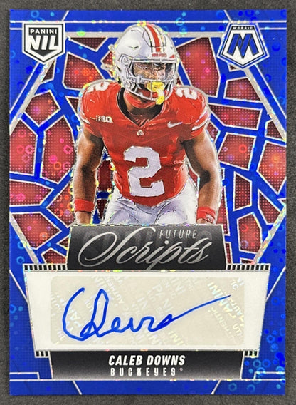 Caleb Downs 2025 Panini Mosaic Future Scripts No Huddle Blue Prizm Buckeyes Cowboys Sports Trading Cards