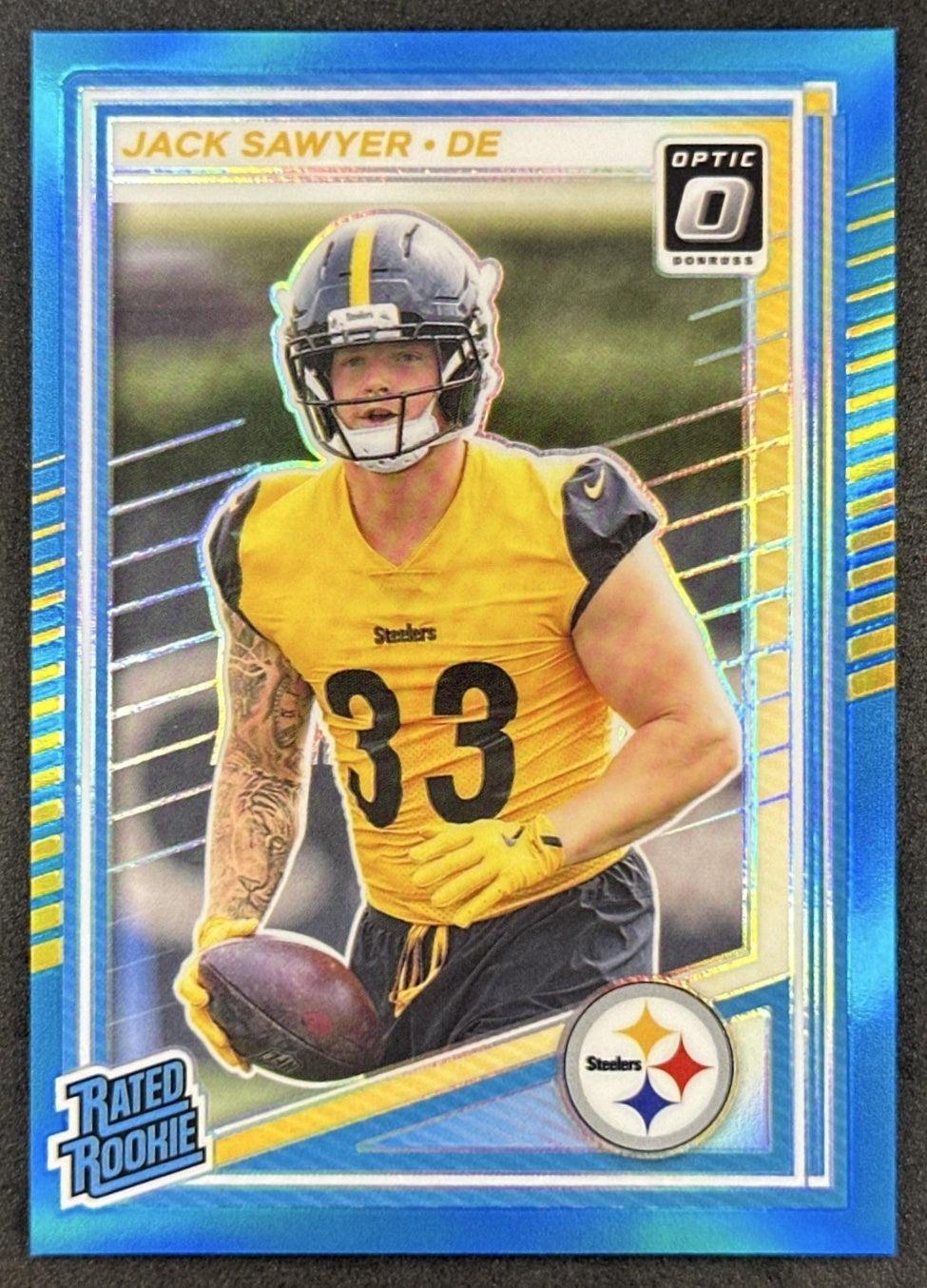 Jack Sawyer 2025 Panini Donruss Optic Rated Rookie Aqua Prizm /349 Steelers front