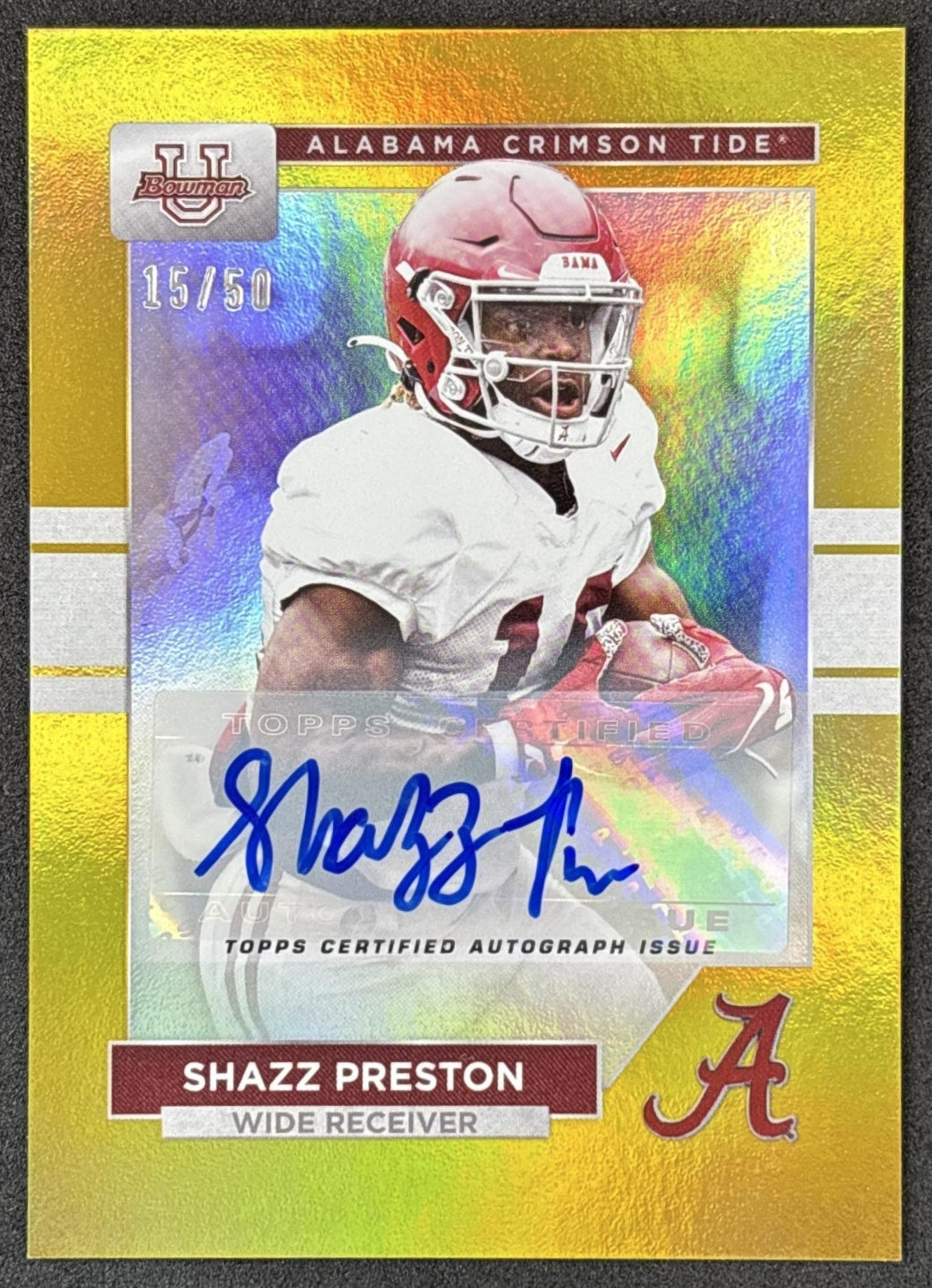 Shazz Preston 2023 Bowman University Alabama Crimson Tide Auto Gold /50