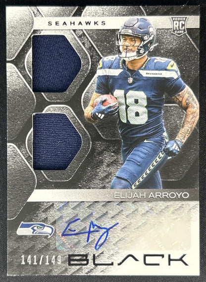 Elijah Arroyo 2025 Panini Black Rookie Signature Materials /149 Seahawks Front