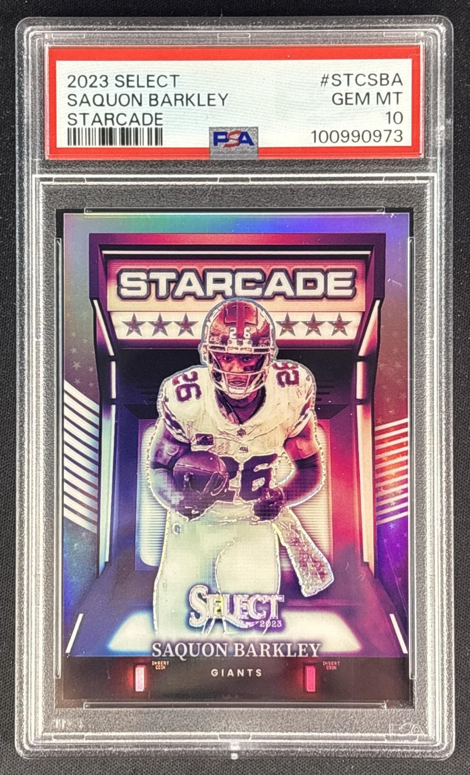 Saquon Barkley 2023 Panini Select Starcade PSA 10 Giants front