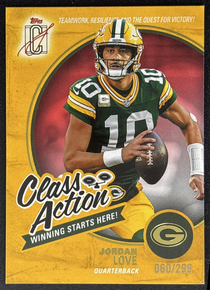 Jordan Love 2025 Topps Signature Class Action Coral Foil /299 Packers front