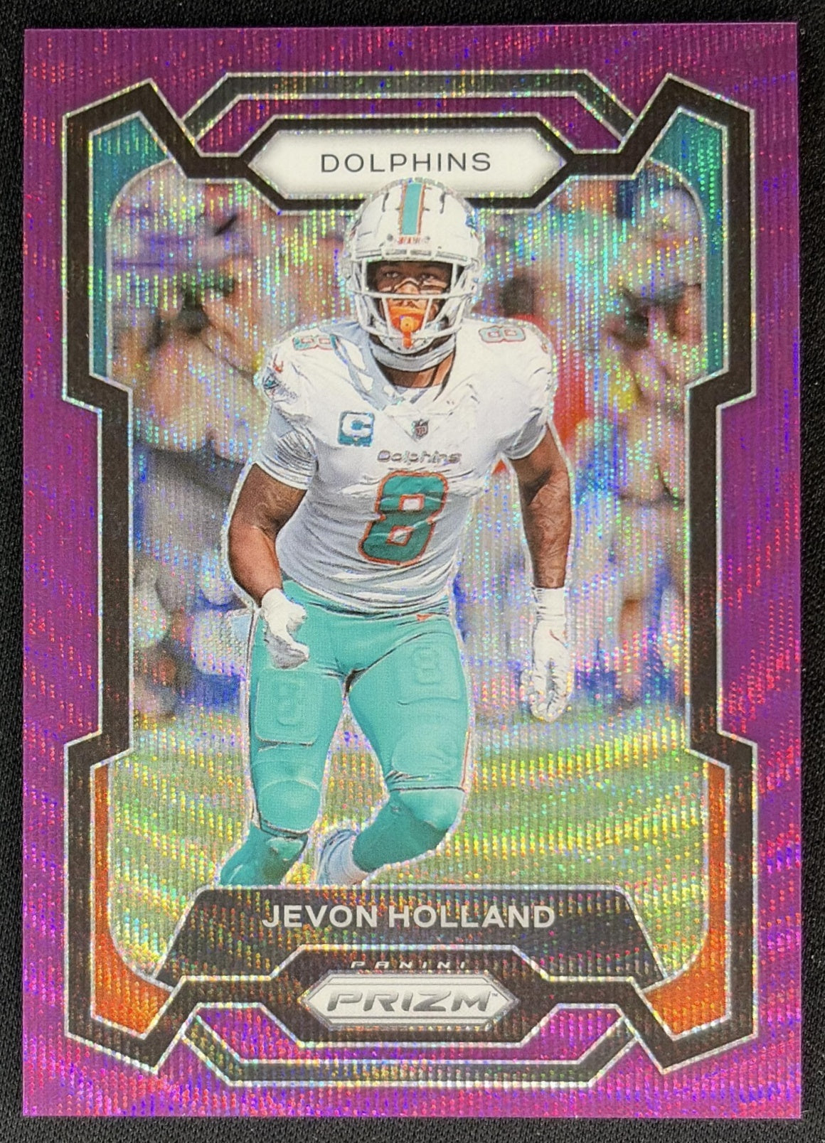 Jevon Holland 2023 Panini Prizm Purple Wave /99 Dolphins front