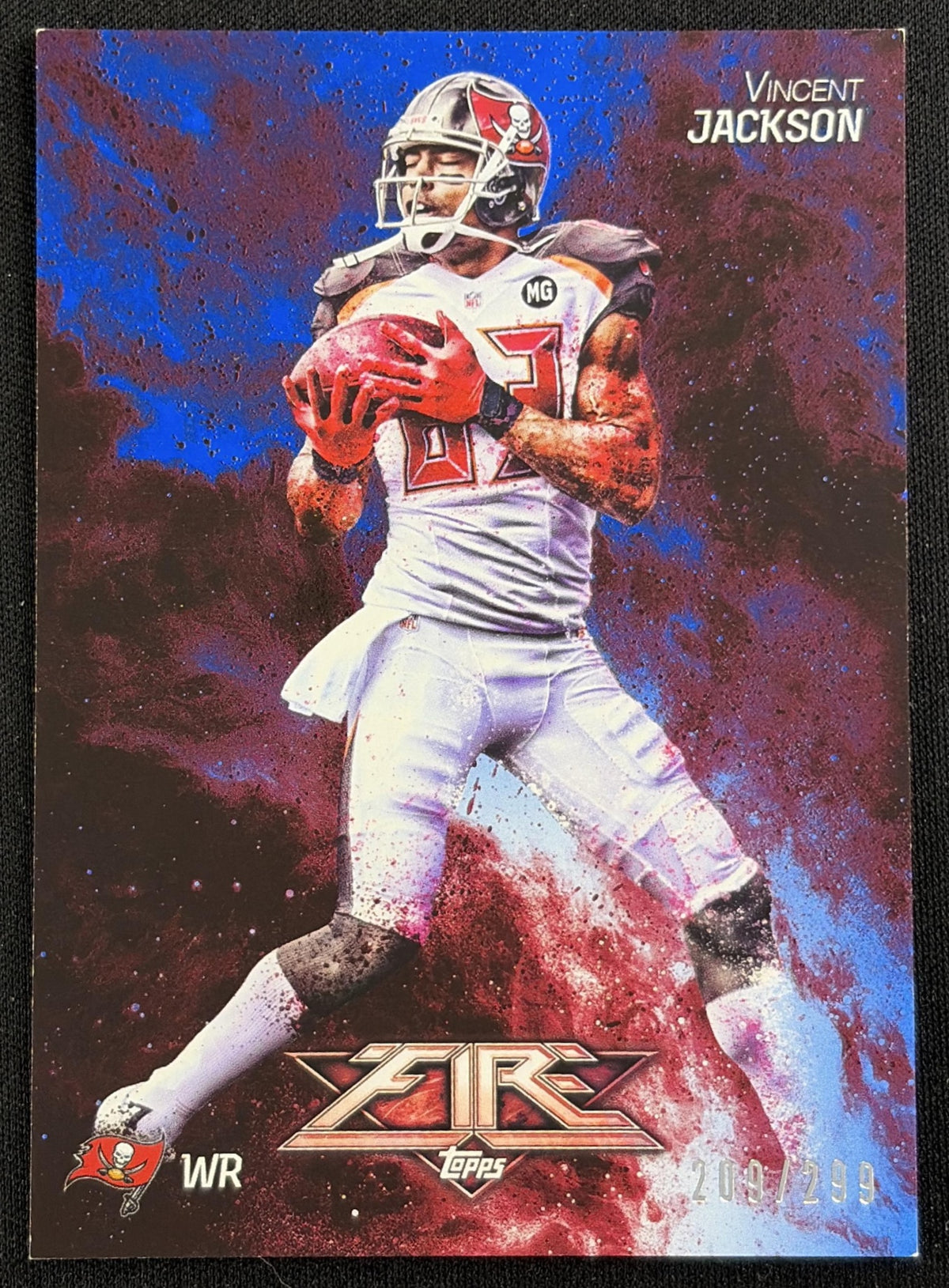 Front of Vincent Jackson 2014 Topps Fire Blue /299 Buccaneers sports trading card