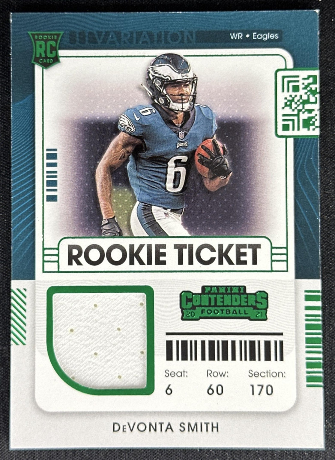 DeVonta Smith 2021 Panini Contenders Rookie Ticket Swatches Variation Eagles