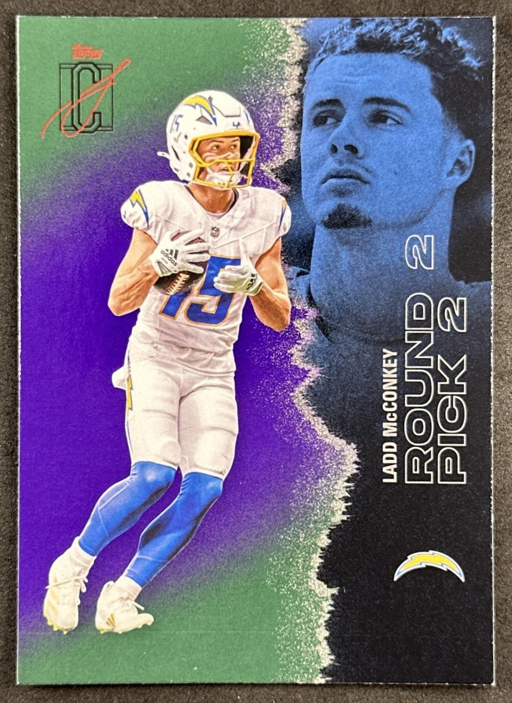 Ladd McConkey 2025 Topps Signature Class Veteran Green & Purple Foil Chargers