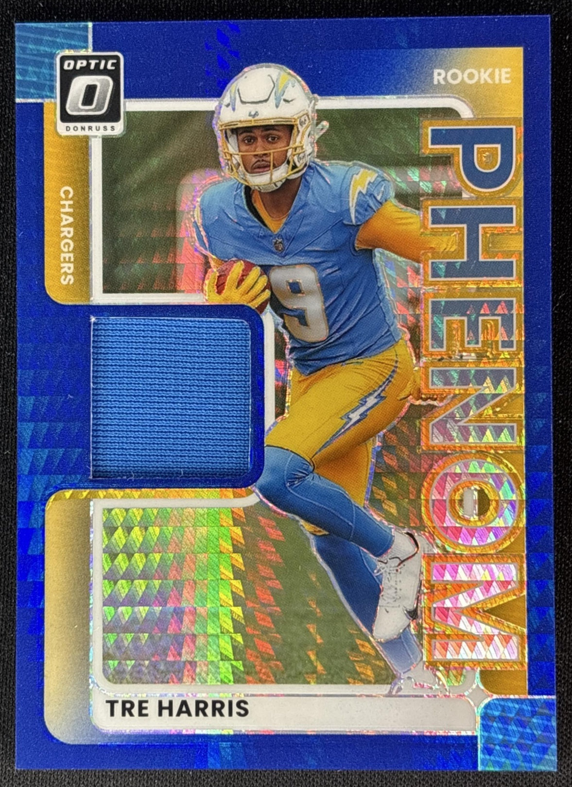 Tre Harris 2025 Panini Donruss Optic Rookie Phenoms Blue Hyper Prizm Chargers Los Angeles Chargers Sports Trading Cards