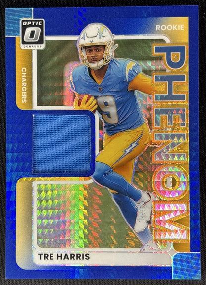 Tre Harris 2025 Panini Donruss Optic Rookie Phenoms Blue Hyper Prizm Chargers Los Angeles Chargers Sports Trading Cards