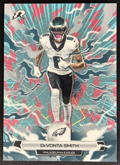 DeVonta Smith 2025 Topps Resurgence Sky Blue and Pink Shock Refractor Eagles
