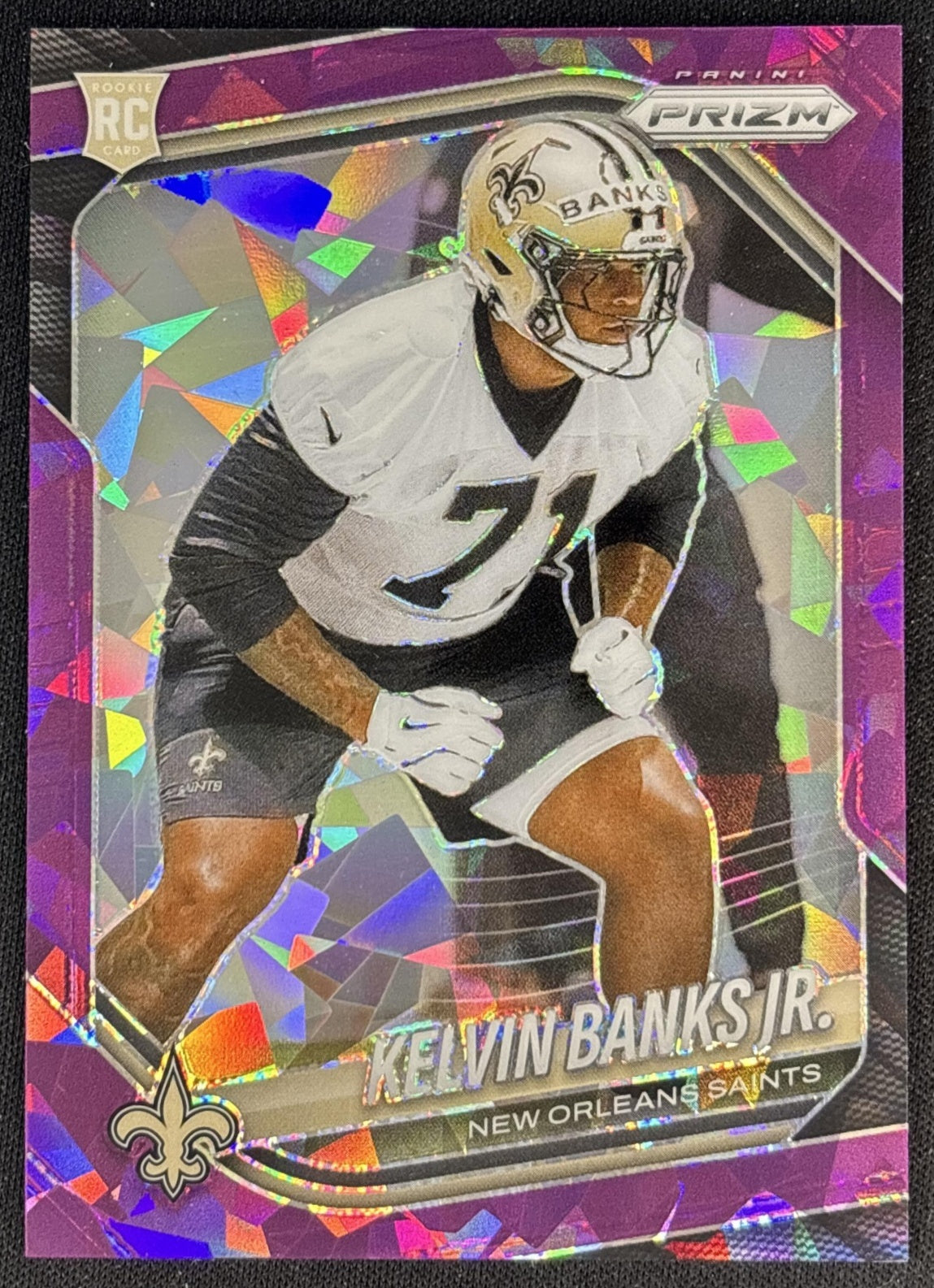 Kelvin Banks Jr. 2025 Panini Prizm Purple Ice /225 Saints front