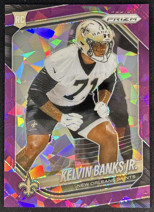 Kelvin Banks Jr. 2025 Panini Prizm Purple Ice /225 Saints front