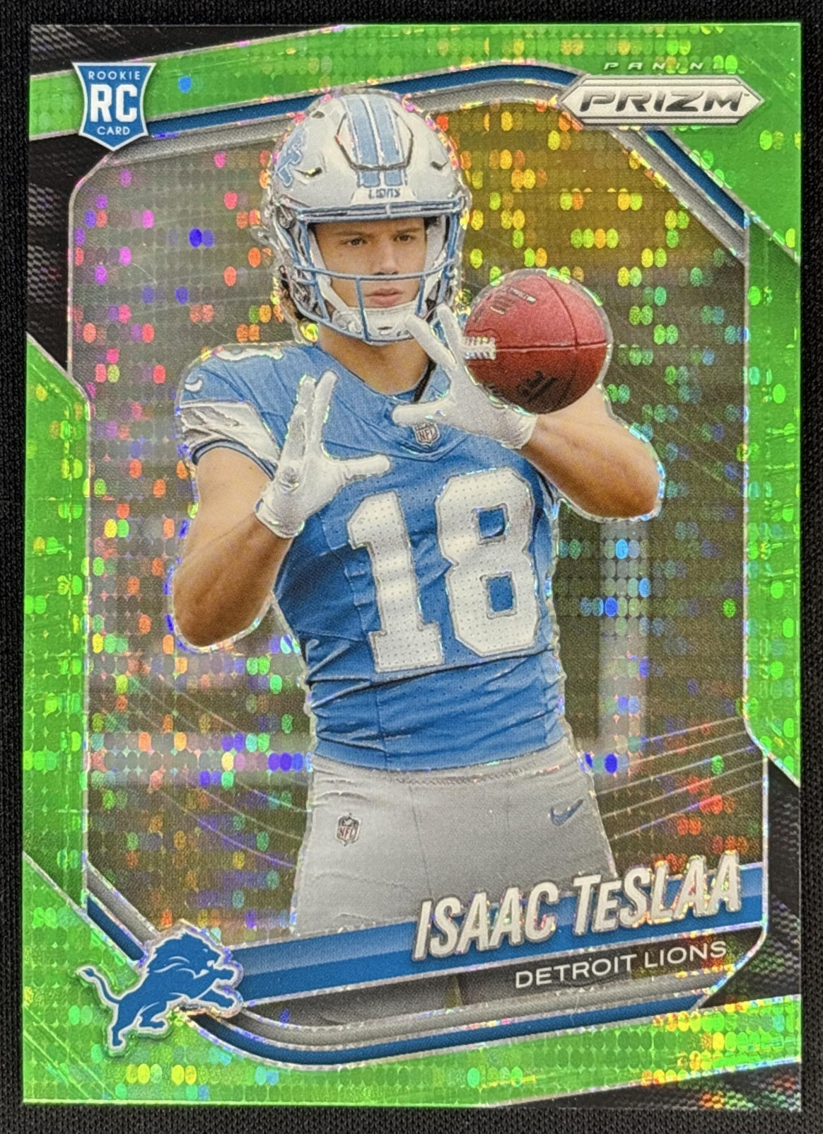 Isaac TeSlaa 2025 Panini Prizm Neon Green Pulsar Lions